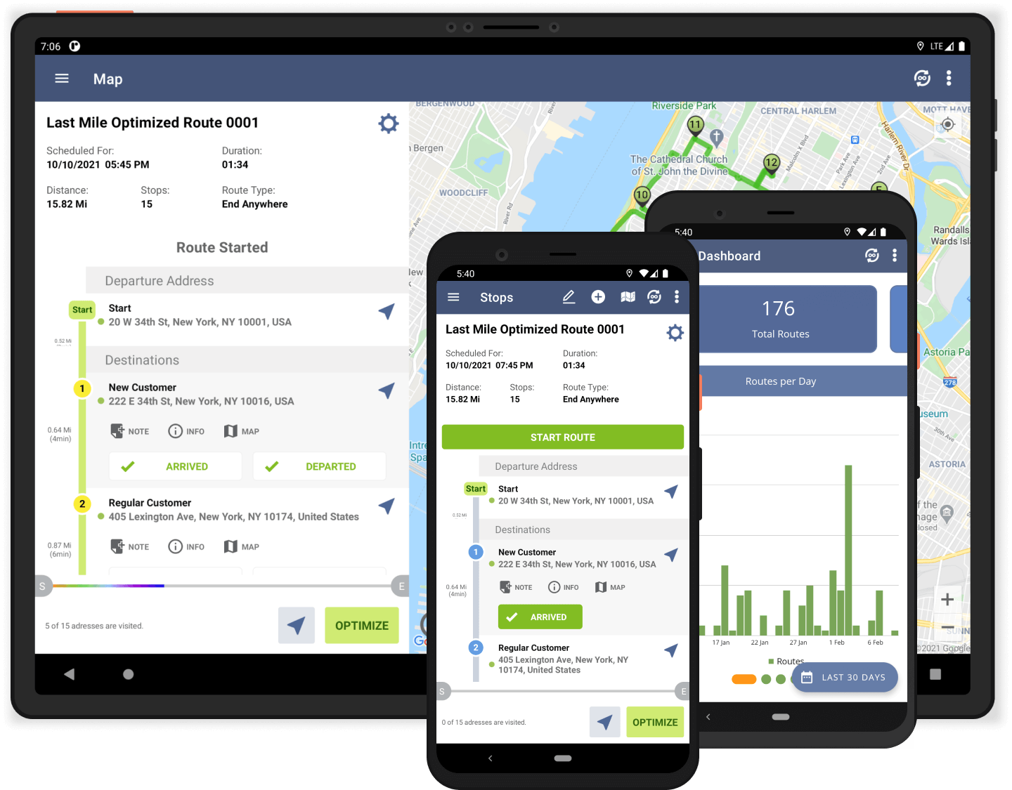 Exemple d'une liste de tournées chargés sur une tablette