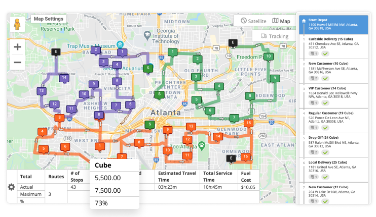 Set maximum volume or cube settings per route