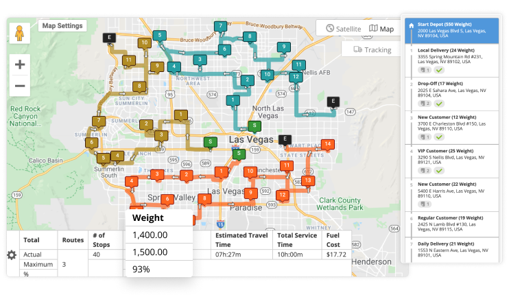 Set maximum weight limit settings per route