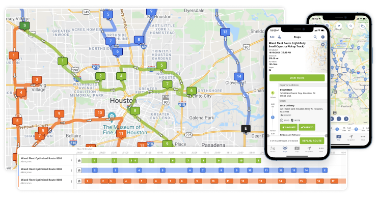 Route planning software for mixed fleets of vehicles with different load capacities.