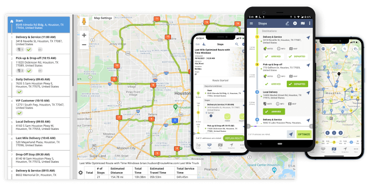 Customer stops on a route within specific time windows