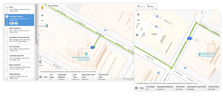 Route planning software for curbside delivery